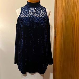 Kate & Mallory velvet and lace cold shoulder top